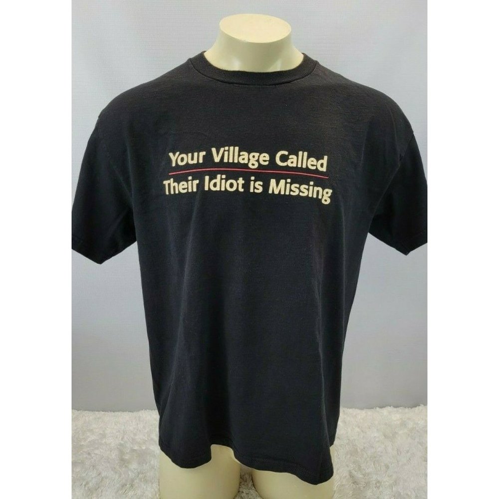 Village Idiot Funny Tee Short Sleeve Shirt Men Size Large Black